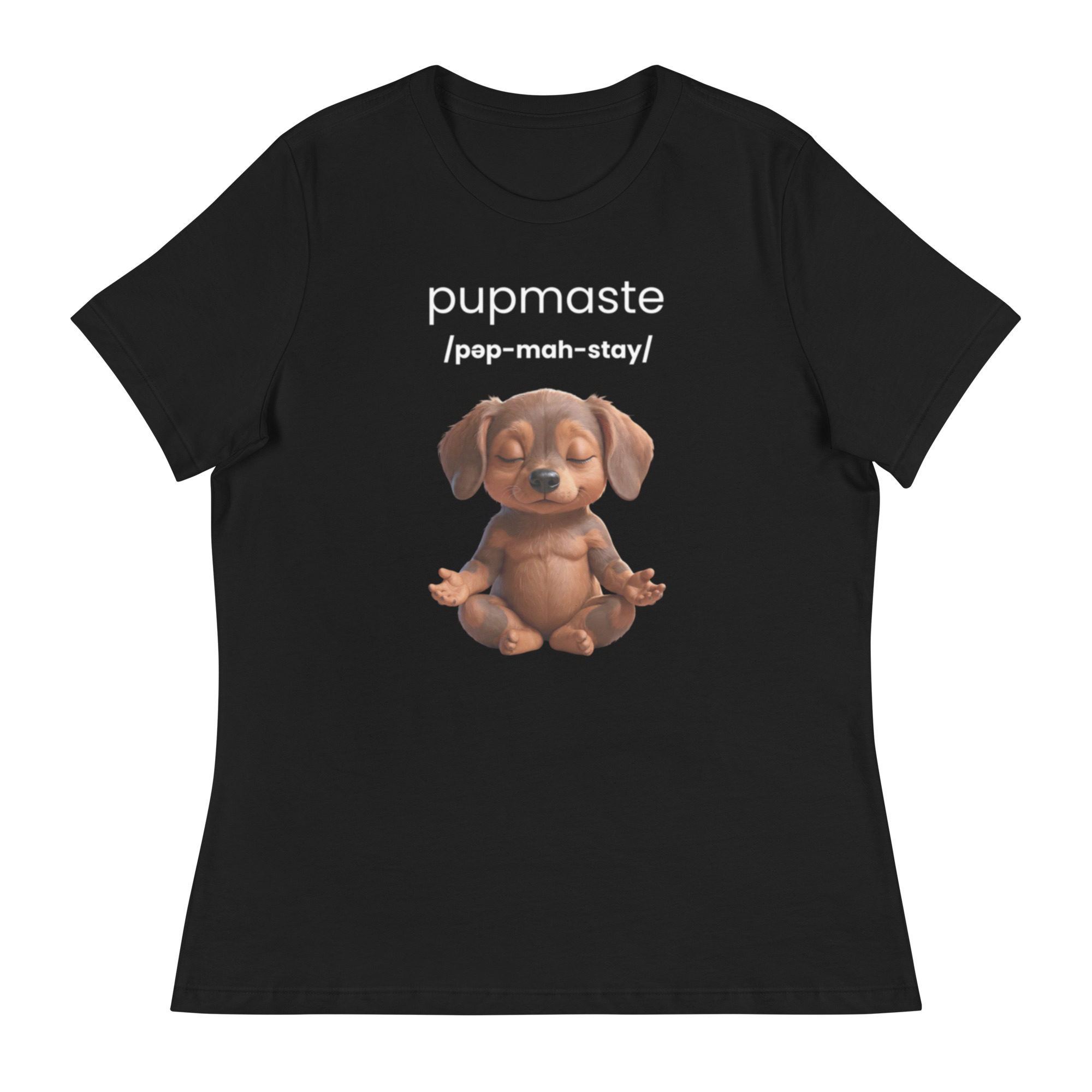Pupmaste Novelty Gift Yoga Inspired Puppy Lover - Women's Relaxed T-Shirt - Image 3