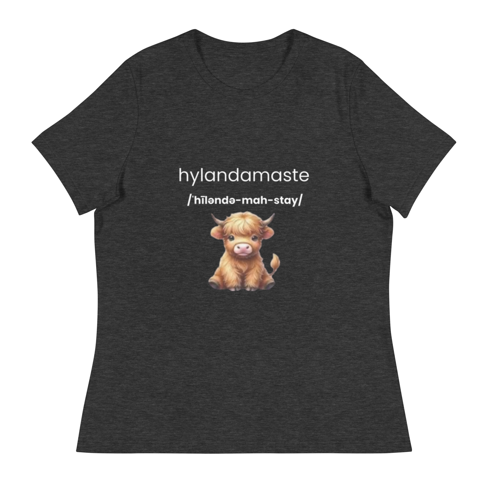 Hyland Cow, Yoga Inspired Namaste - Women's Relaxed T-Shirt - Image 4