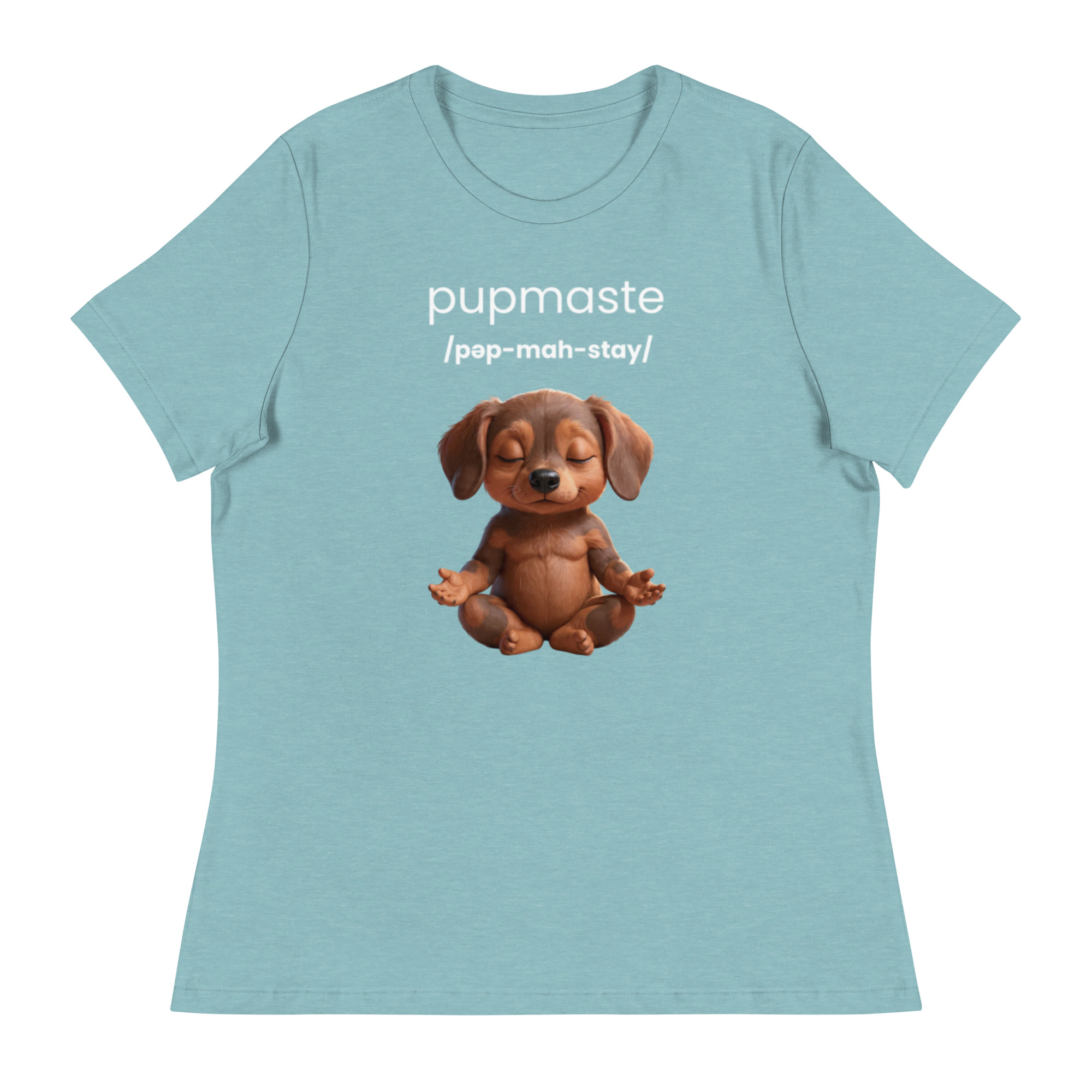 Pupmaste Novelty Gift Yoga Inspired Puppy Lover - Women's Relaxed T-Shirt - Image 11