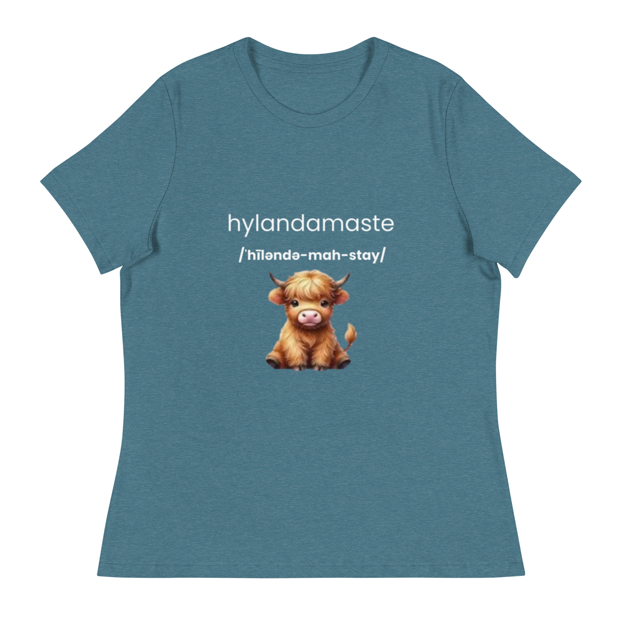 Hyland Cow, Yoga Inspired Namaste - Women's Relaxed T-Shirt - Image 8