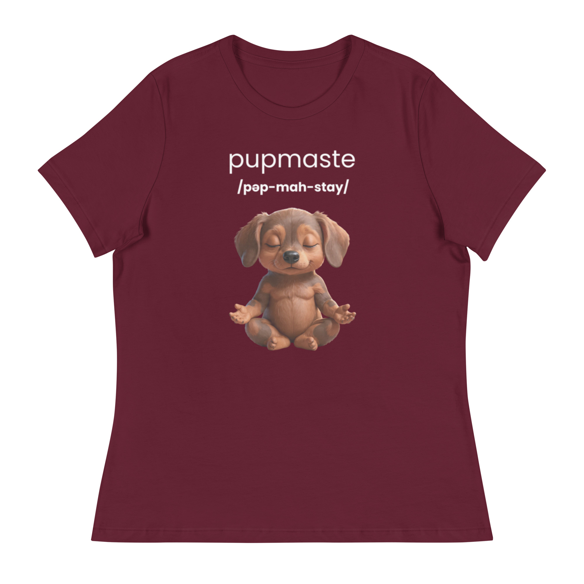 Pupmaste Novelty Gift Yoga Inspired Puppy Lover - Women's Relaxed T-Shirt - Image 5