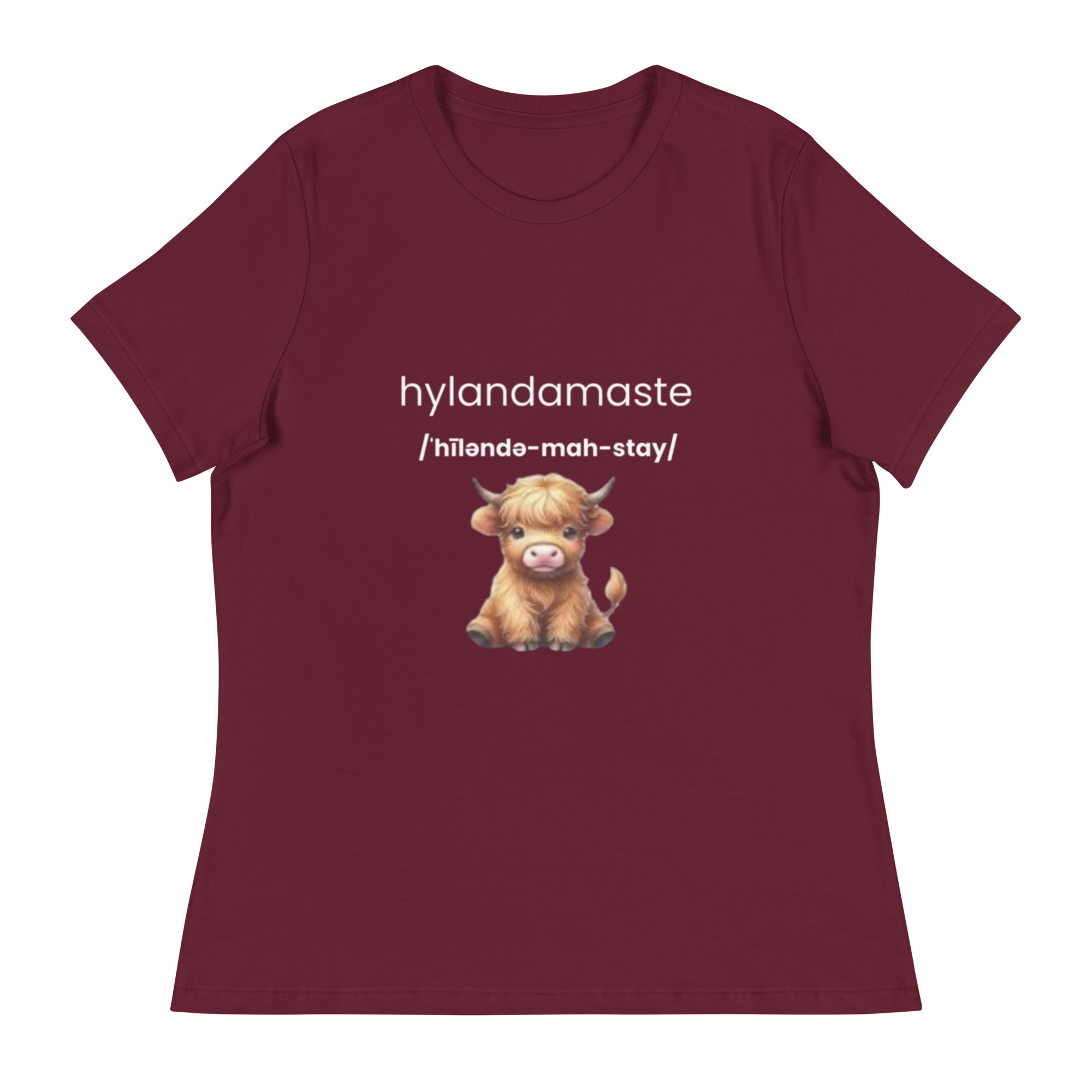Hyland Cow, Yoga Inspired Namaste - Women's Relaxed T-Shirt - Image 3