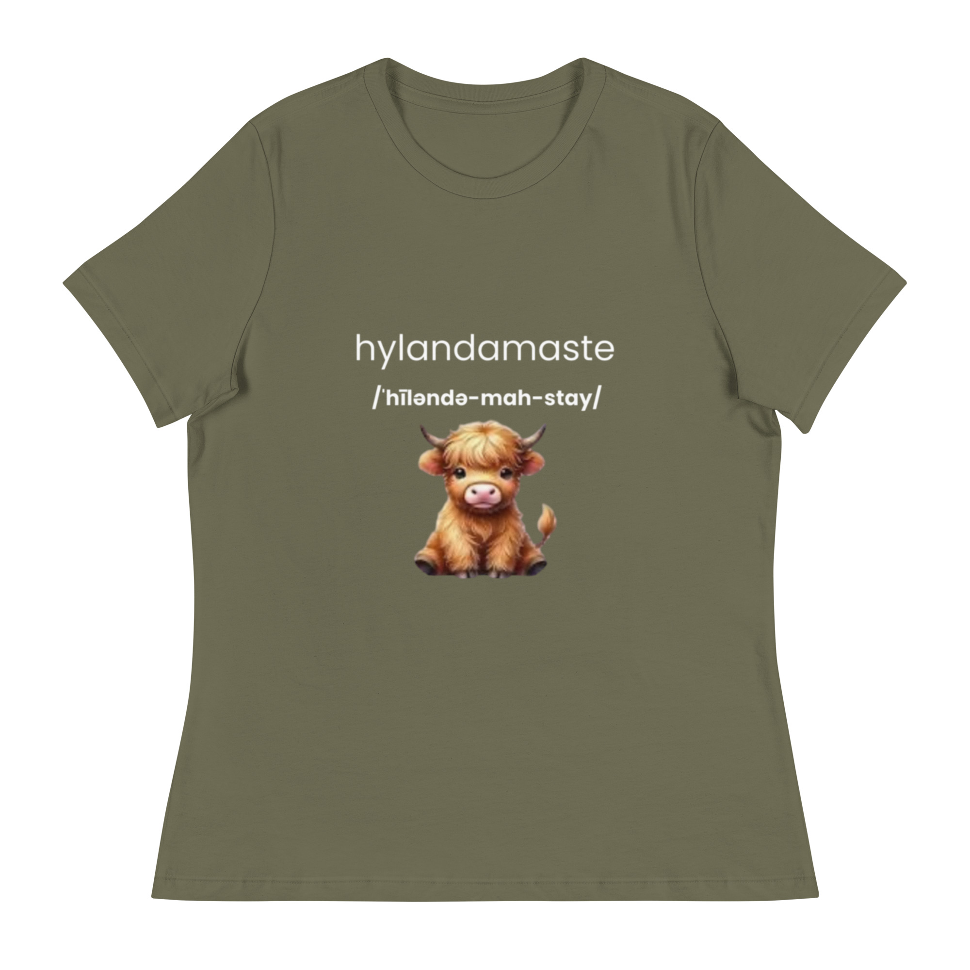 Hyland Cow, Yoga Inspired Namaste - Women's Relaxed T-Shirt - Image 7