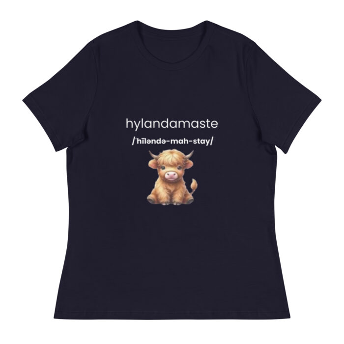 Hyland Cow Inspired, Yoga Inspired Namaste Novelty - Women's Relaxed T-Shirt