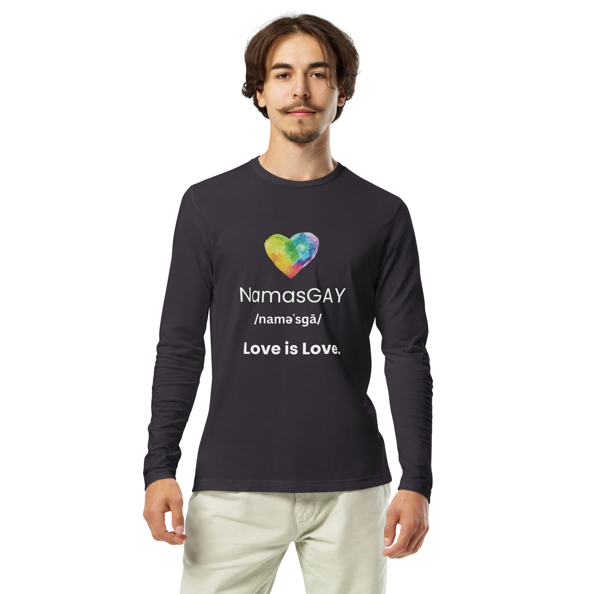NamasGay! Love is Love. Namaste Yoga Zen Inspired LGBTQ - Long Sleeve Fitted Crew - Image 2