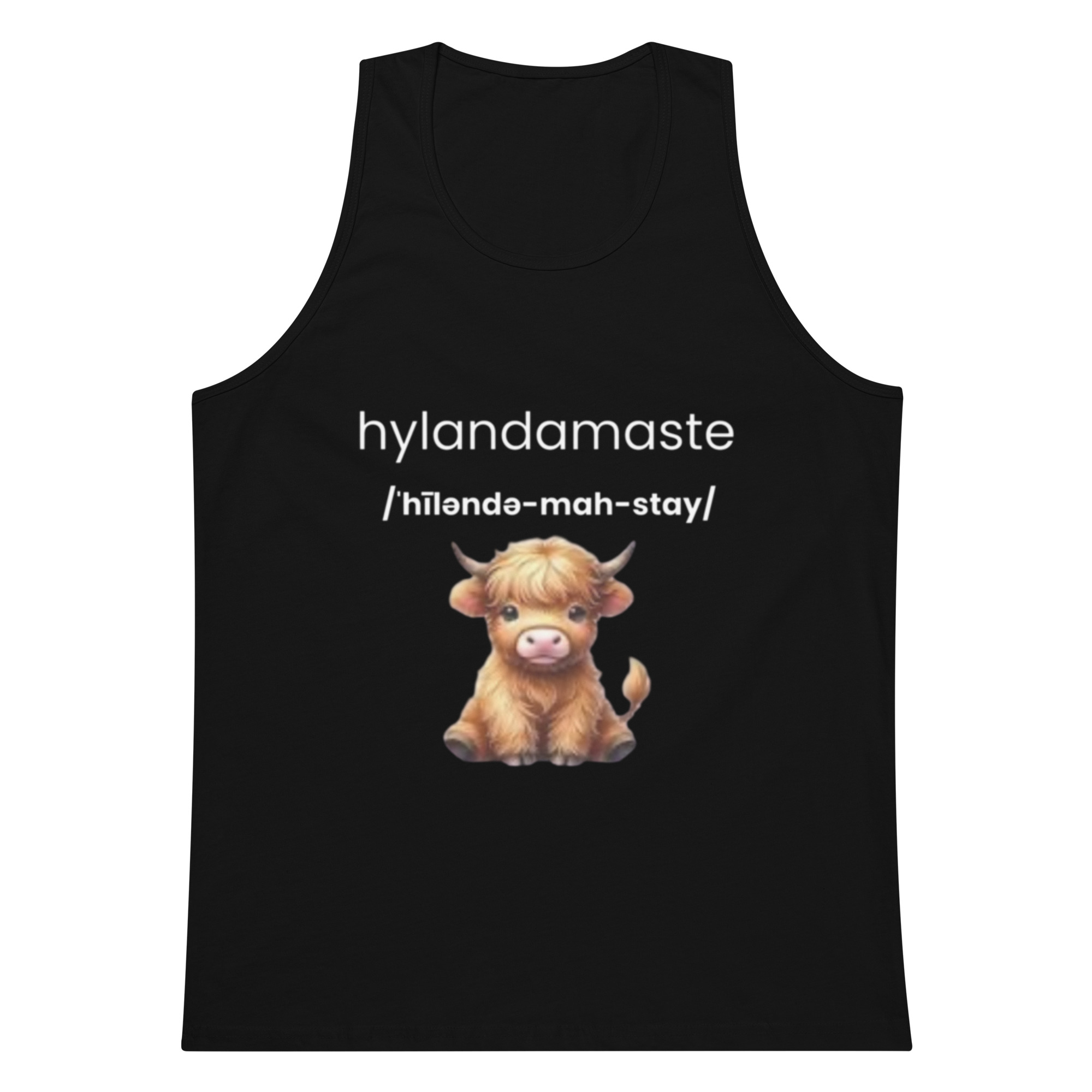Hylandamaste - Hyland Cow Lovers Namaste Yoga Zen Inspired Men’s premium tank top