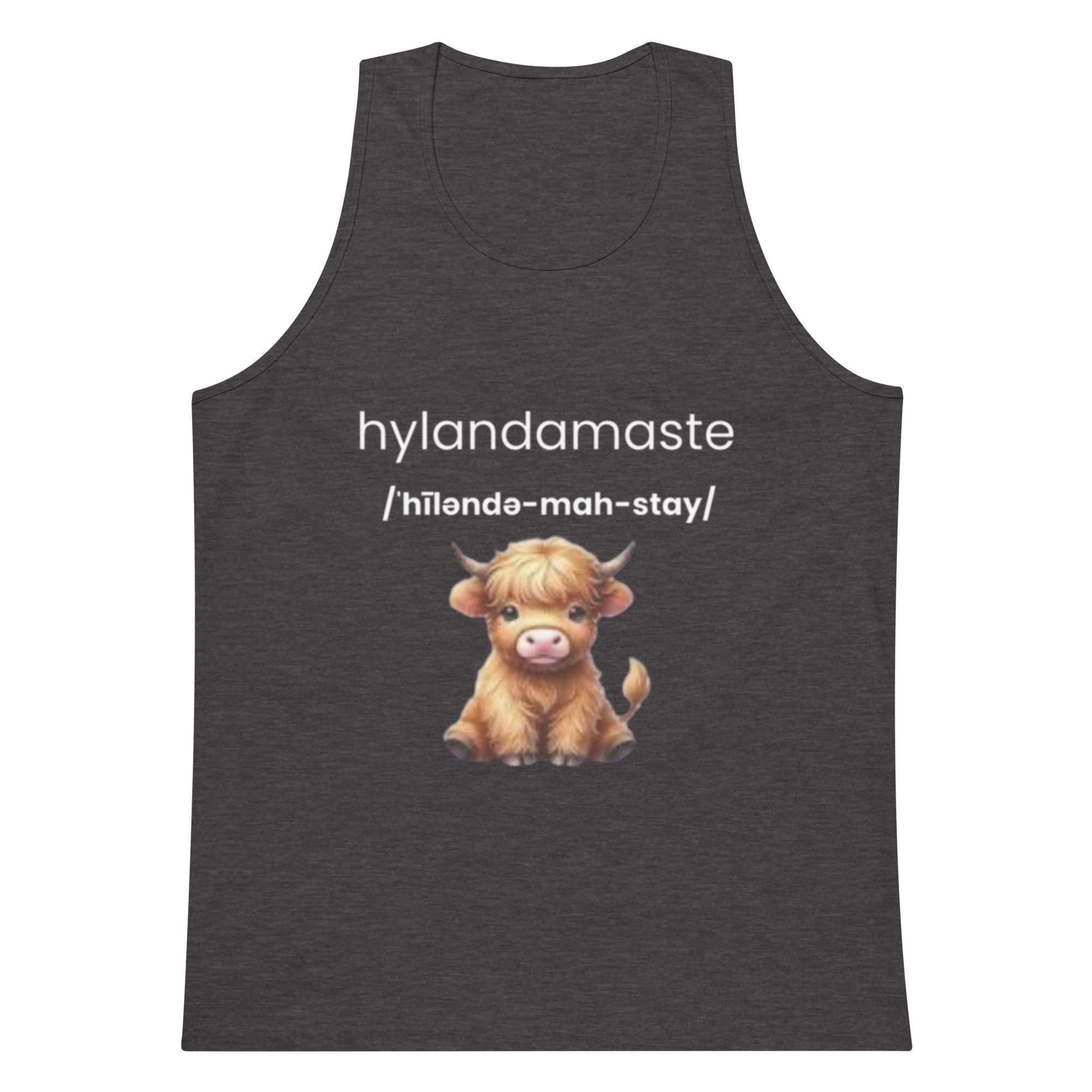 Hylandamaste - Hyland Cow Lovers Namaste Yoga Zen Inspired Men’s premium tank top - Image 5