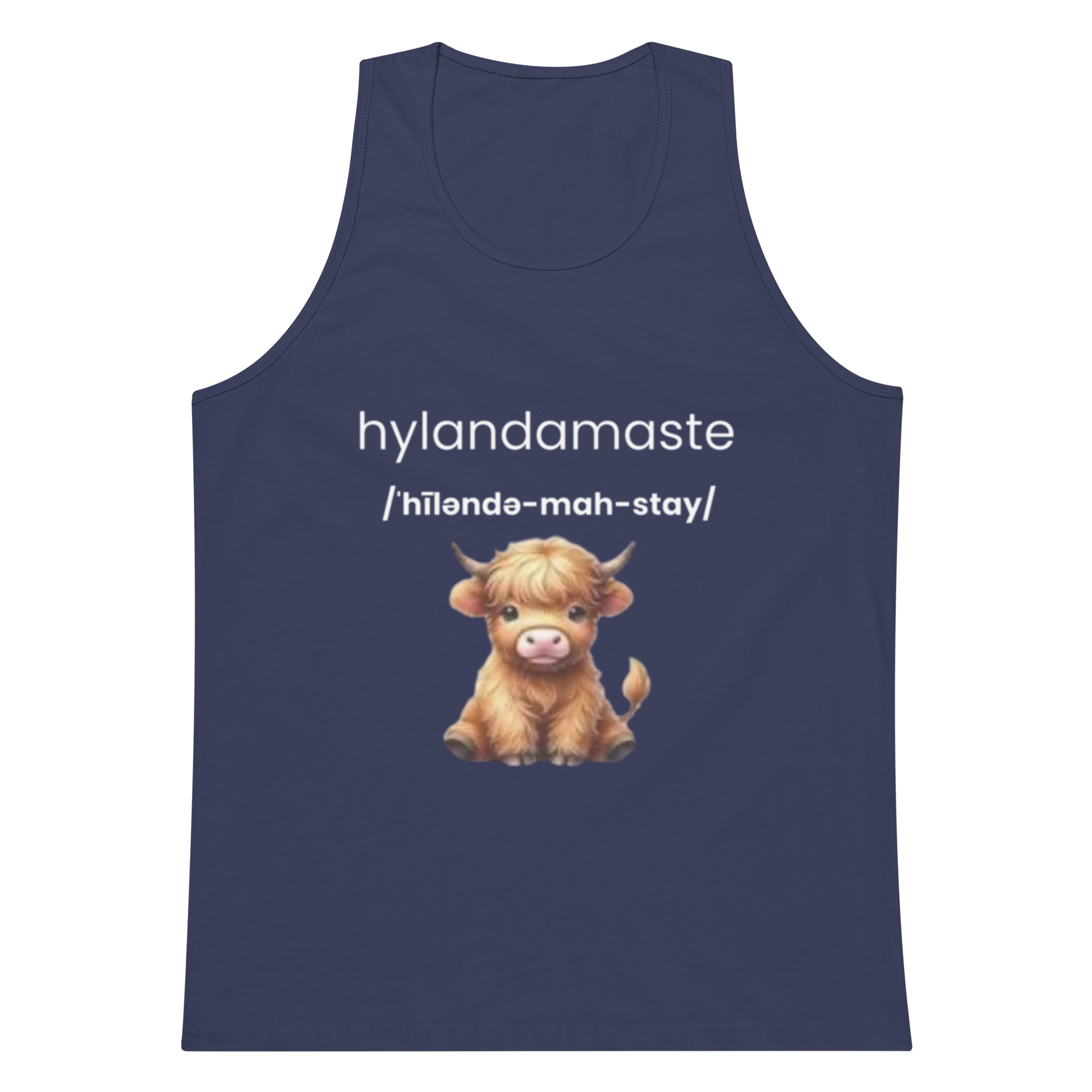 Hylandamaste - Hyland Cow Lovers Namaste Yoga Zen Inspired Men’s premium tank top - Image 11