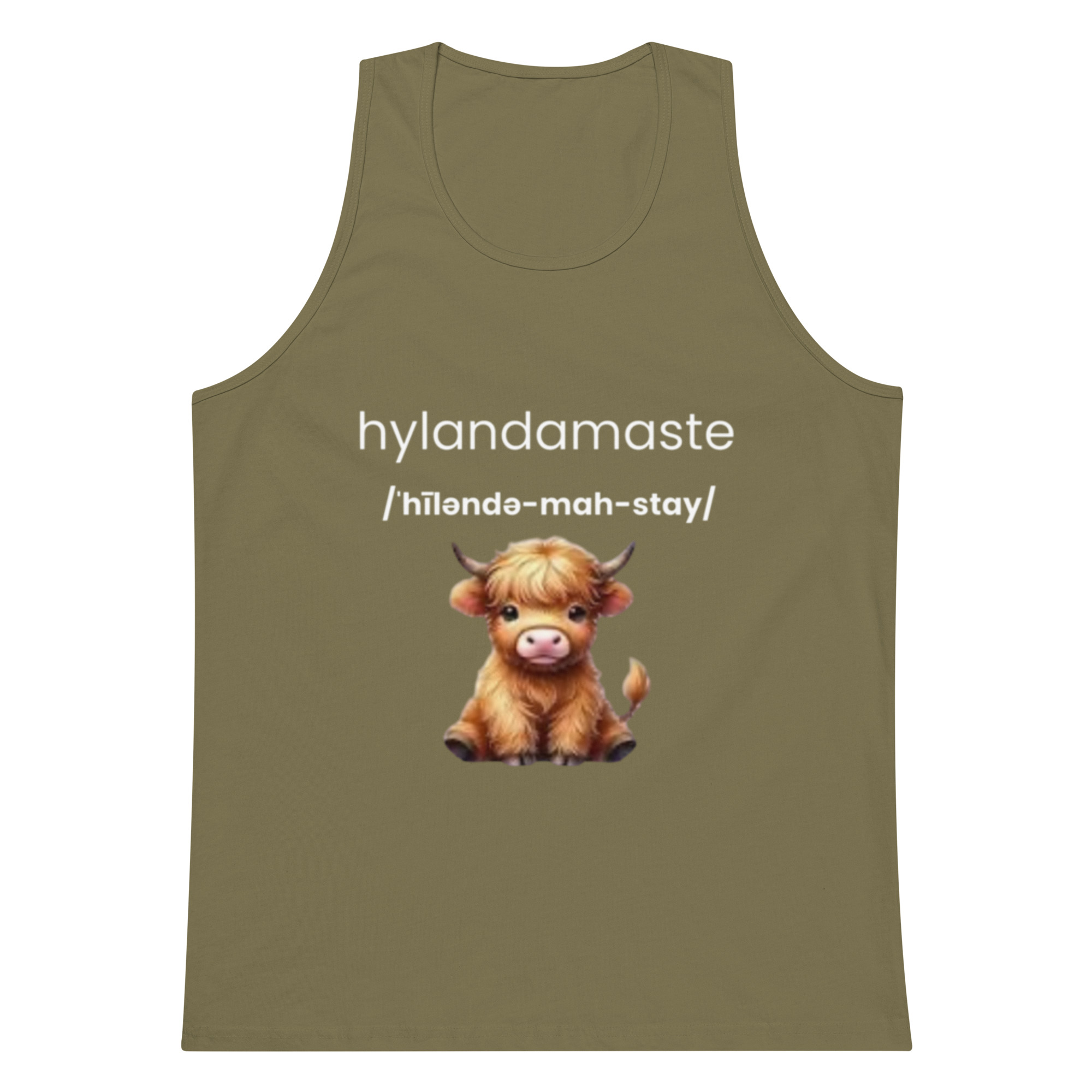 Hylandamaste - Hyland Cow Lovers Namaste Yoga Zen Inspired Men’s premium tank top - Image 13