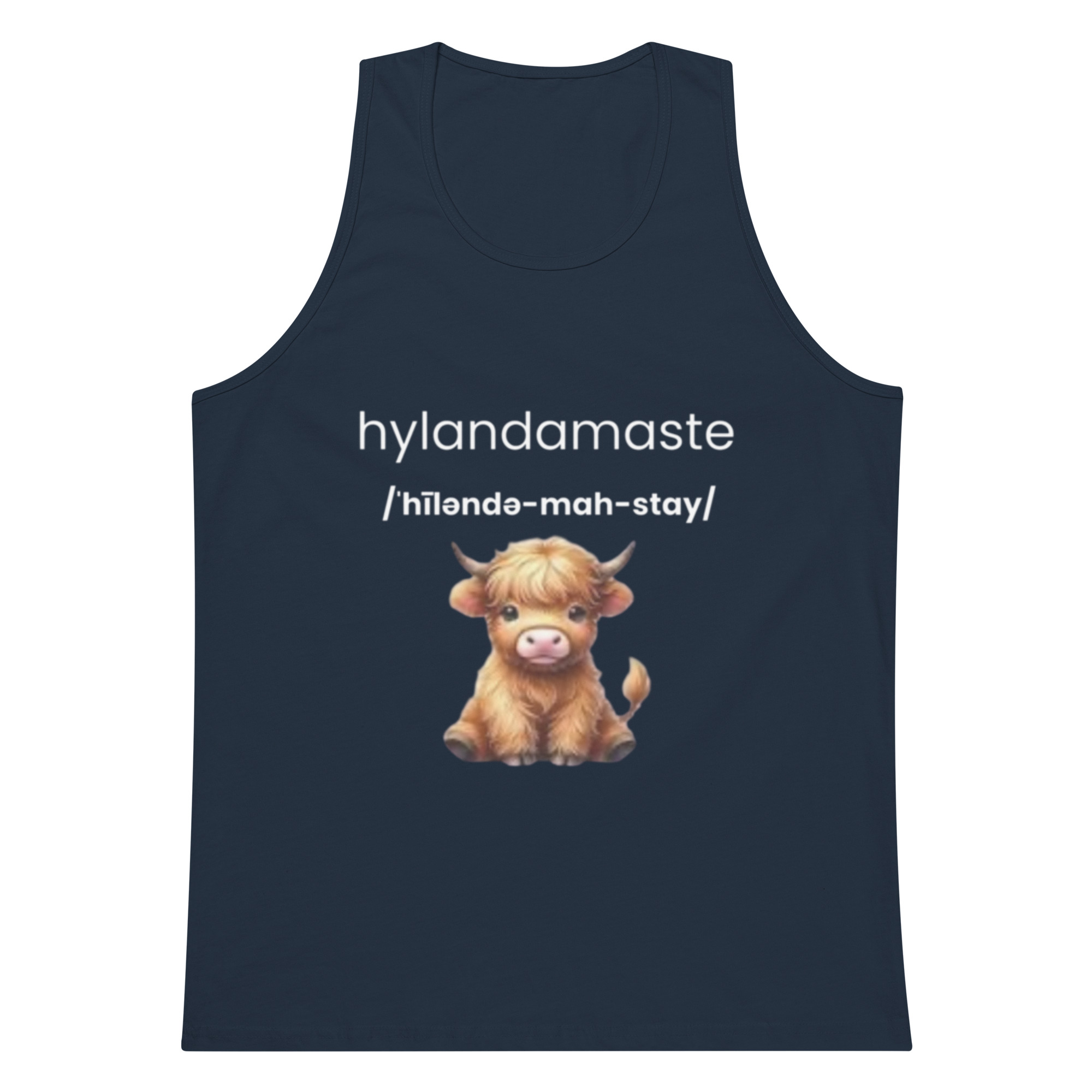 Hylandamaste - Hyland Cow Lovers Namaste Yoga Zen Inspired Men’s premium tank top - Image 7