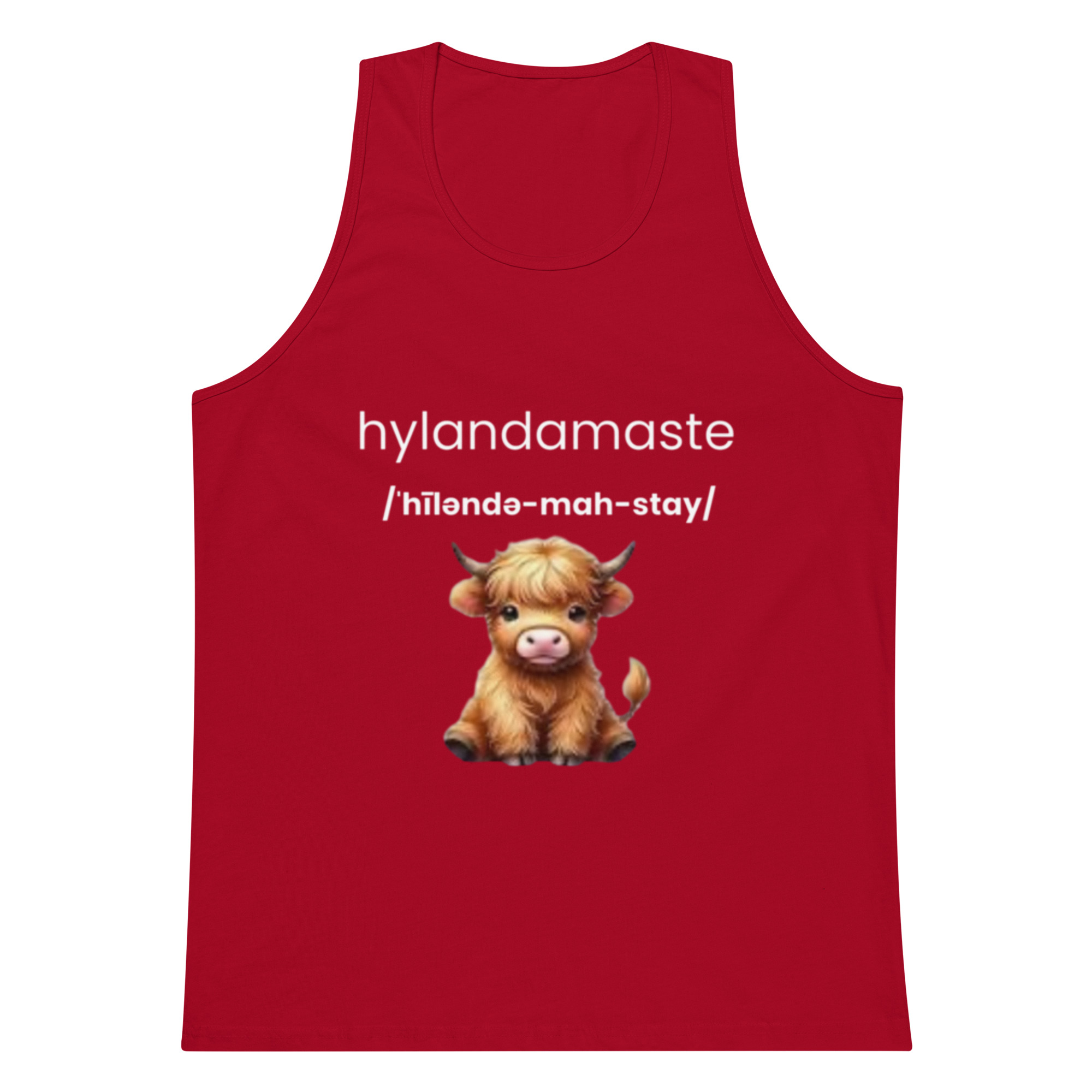 Hylandamaste - Hyland Cow Lovers Namaste Yoga Zen Inspired Men’s premium tank top - Image 5