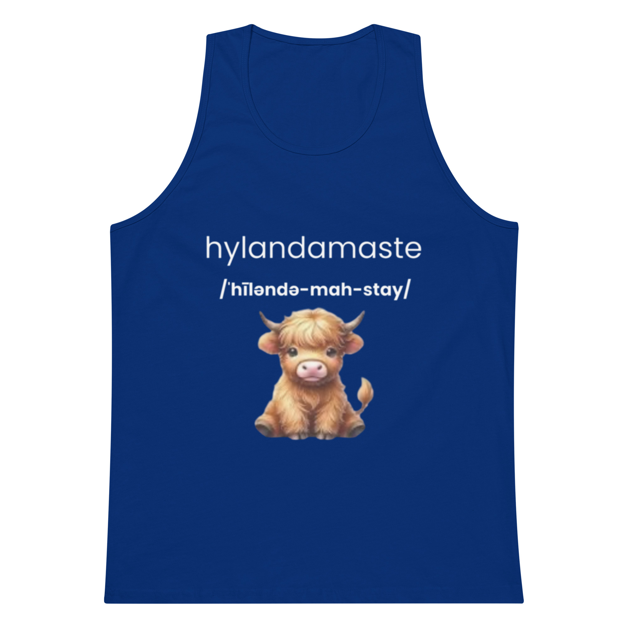 Hylandamaste - Hyland Cow Lovers Namaste Yoga Zen Inspired Men’s premium tank top - Image 3
